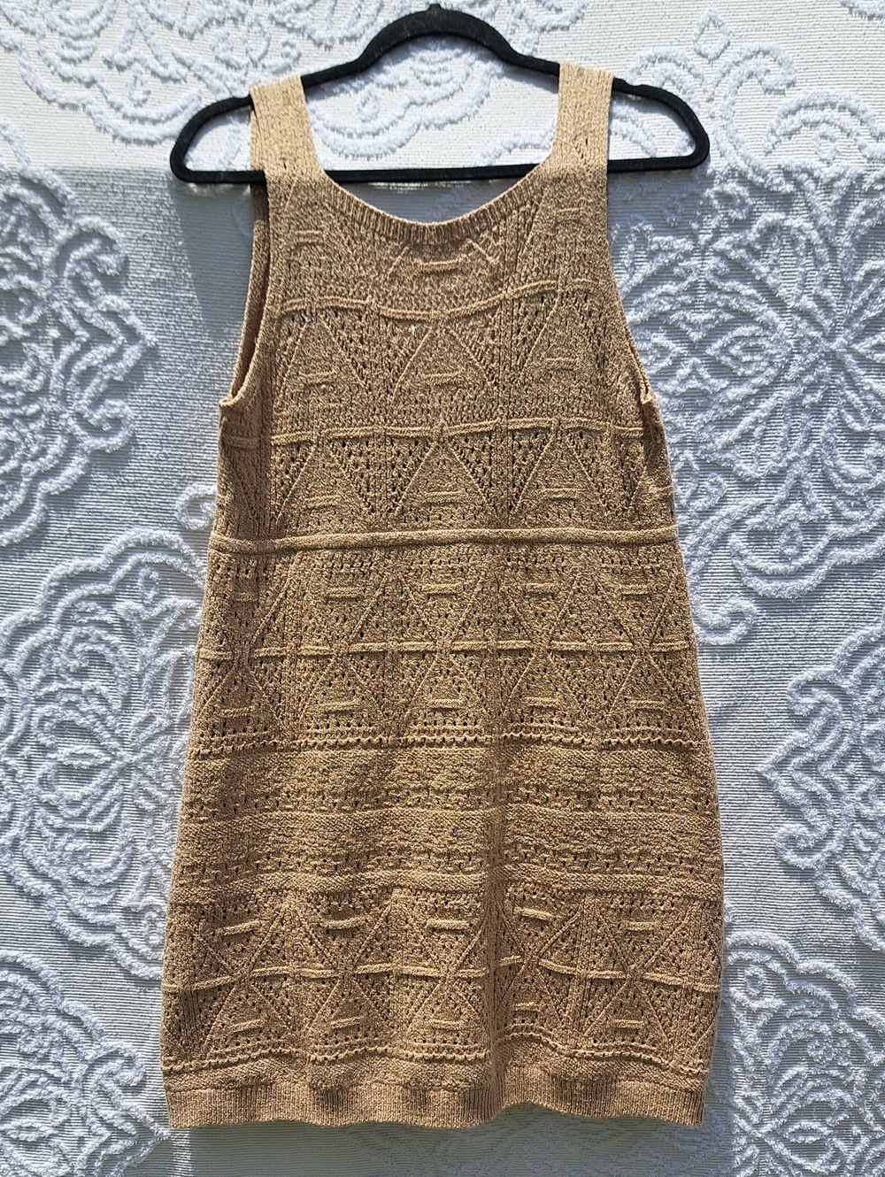 Bluivy Knit Crochet Tank Dress in Tan Camel With Lining M